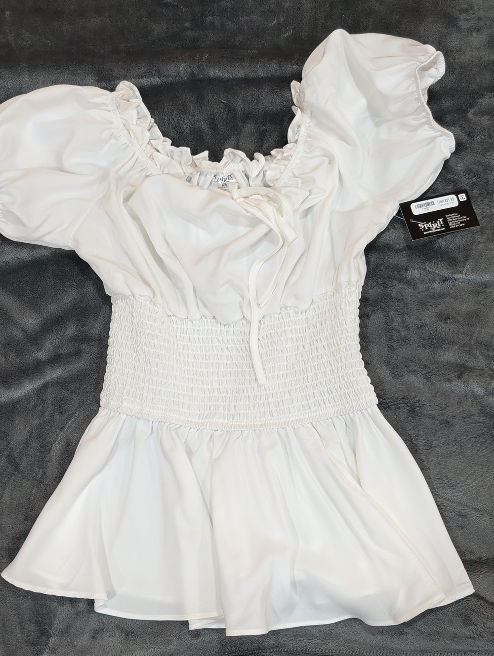 Spirit White Smocked Peasant Top Dress